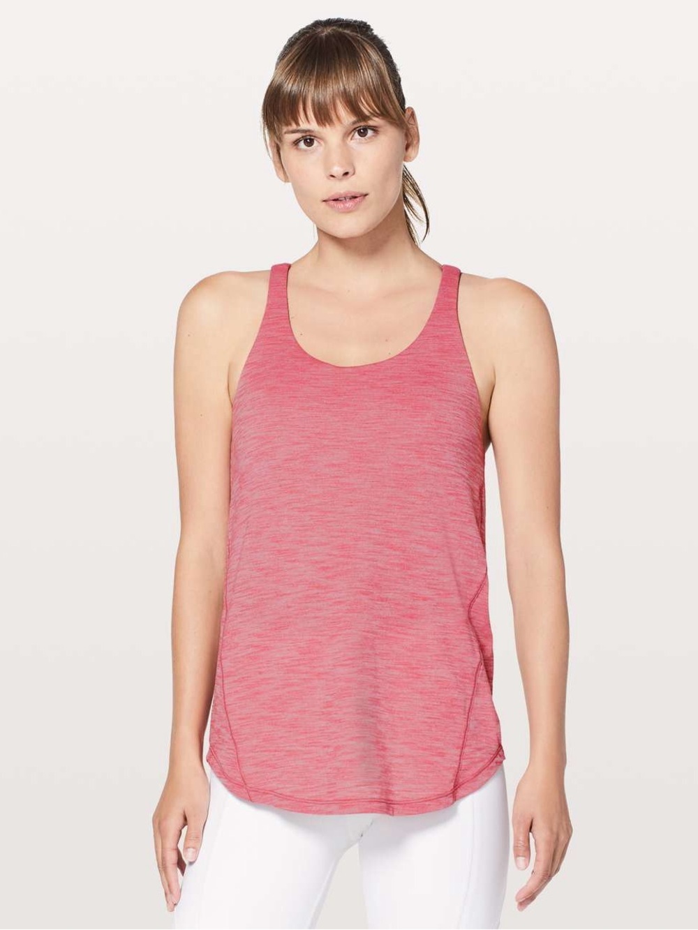 Lululemon Strappy Back Tank Top Built-In Bra Pink Heathered Athletic Top Size M